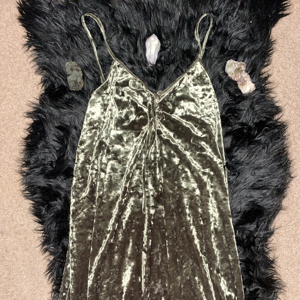 Olive green velvet dress